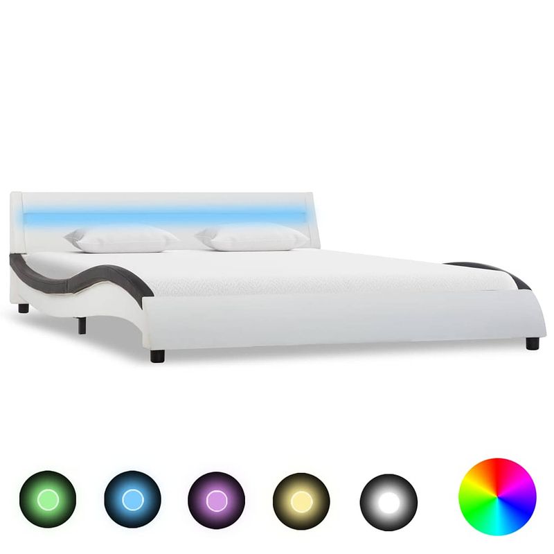 Foto van Vidaxl bedframe met led kunstleer wit en zwart 140x200 cm