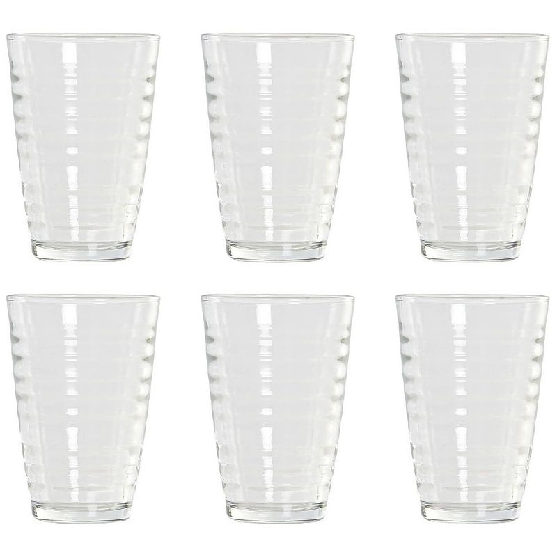 Foto van 12x stuks transparante waterglazen/drinkglazen streep relief 300 ml van glas - drinkglazen