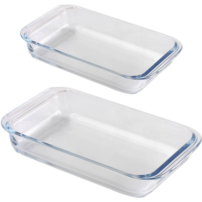 Foto van Chef traiteur ovenschaal set 2-delig - rechthoek - glas - 0,8l en 1,6l - keuken - ovenschalen