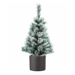 Foto van Volle besneeuwde kunst kerstboom 75 cm inclusief donkergrijze pot - kunstkerstboom