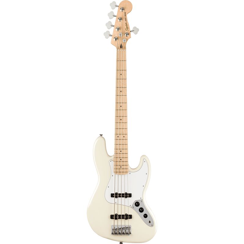 Foto van Squier affinity series jazz bass v olympic white mn 5-snarige elektrische basgitaar