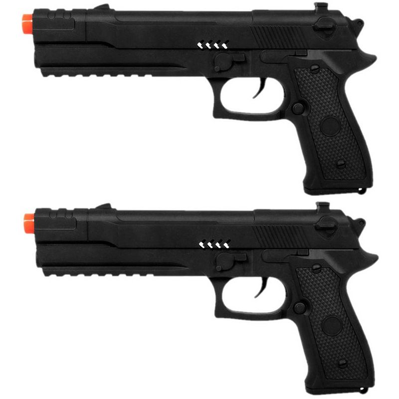 Foto van 2x stuks verkleed speelgoed politie accessoires/wapen pistool 27 cm - verkleedattributen