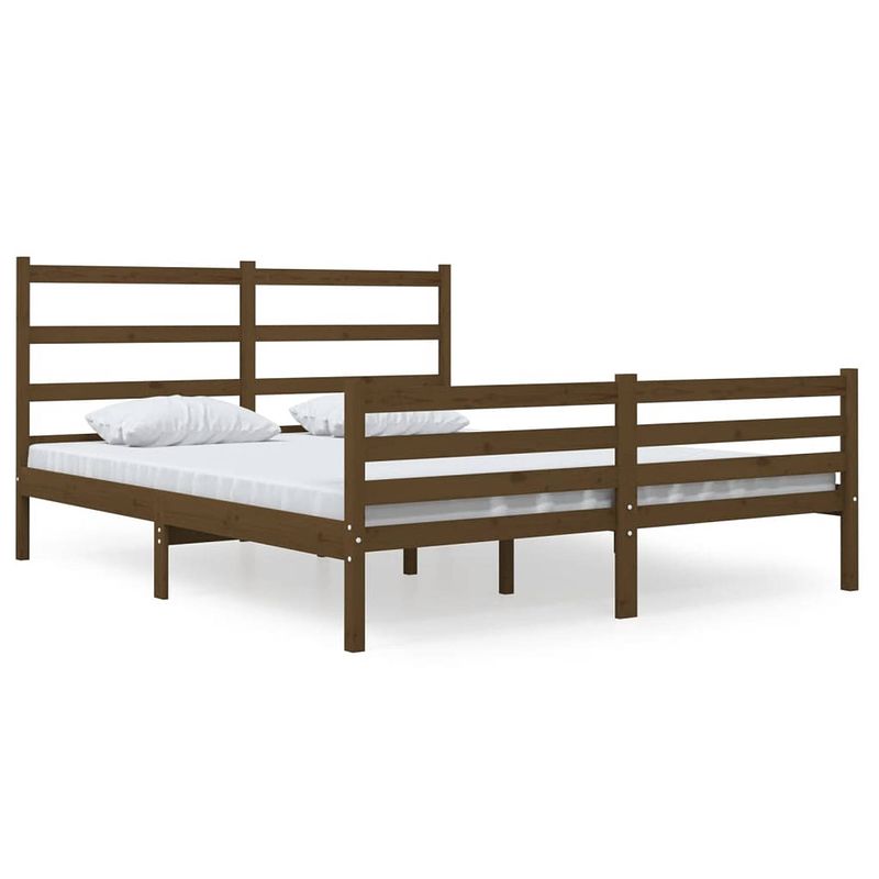 Foto van Infiori bedframe massief grenenhout honingbruin 135x190 cm 4ft6 double