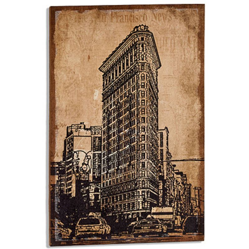 Foto van Giftdecor schilderij new york flatiron 90 x 60 cm linnen bruin