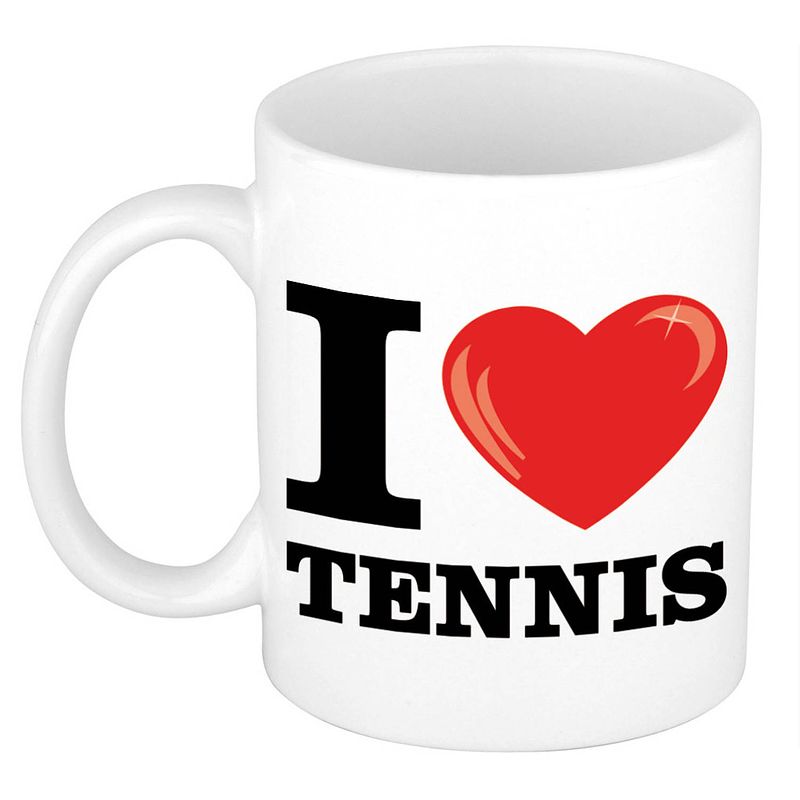 Foto van I love tennis cadeau mok / beker wit met hartje 300 ml - feest mokken