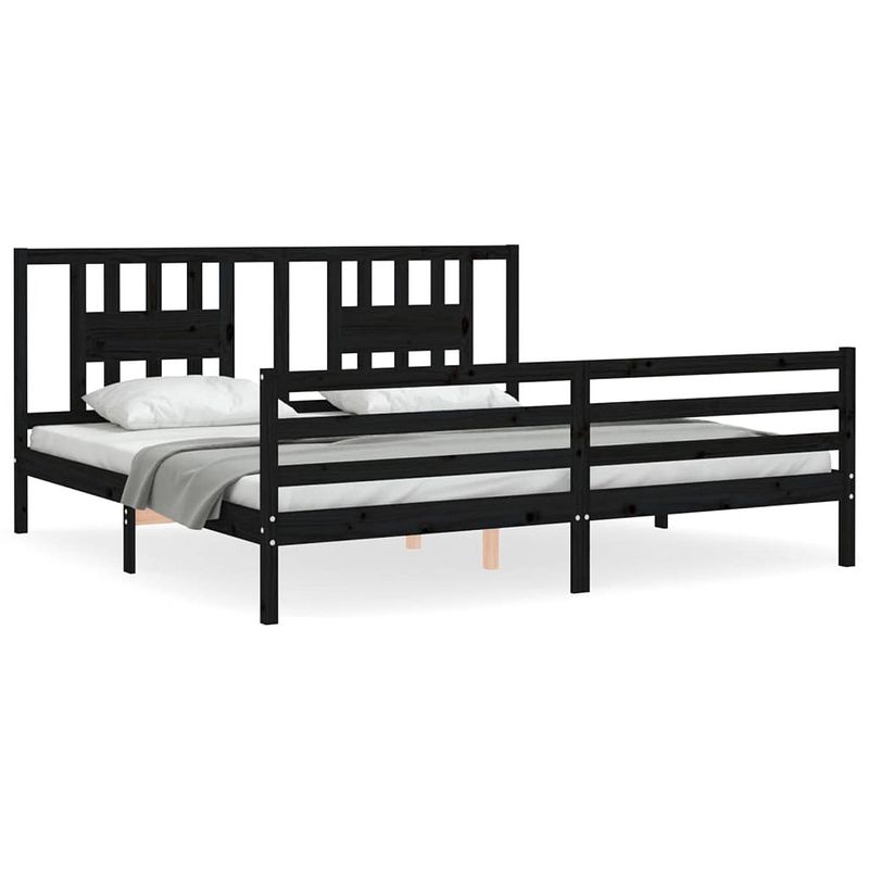 Foto van The living store massief grenenhouten bedframe - zwarte - 205.5 x 185.5 x 100 cm - multiplex lattenbodem