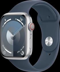 Foto van Apple watch series 9 4g 45mm zilver aluminium sportband blauw s/m