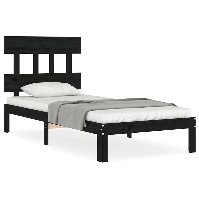 Foto van The living store bedframe - massief grenenhout - 203.5 x 103.5 x 81 cm - zwarte kleur