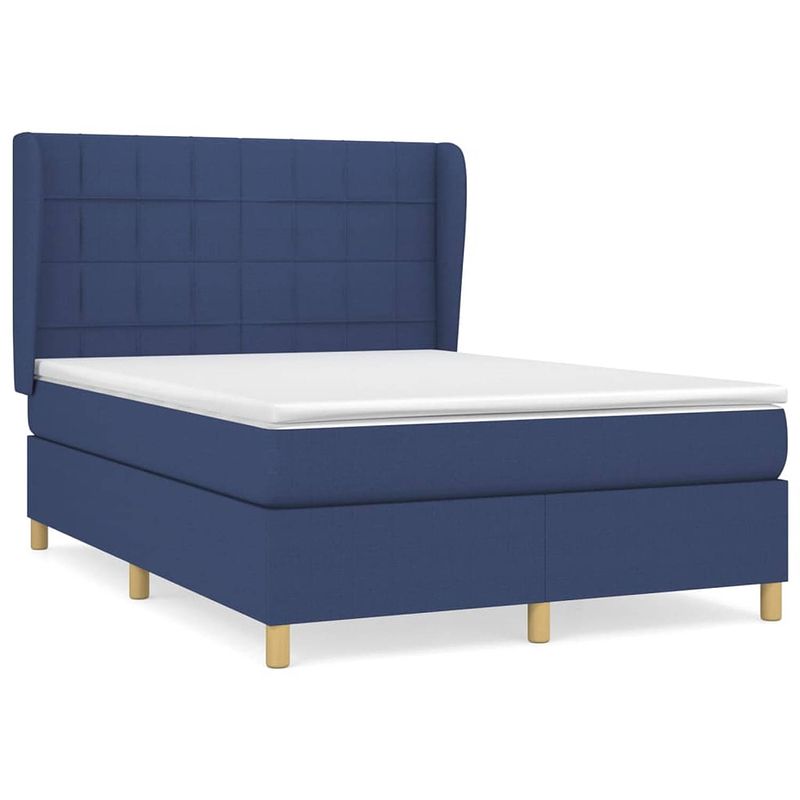 Foto van The living store boxspringbed - blauw - 203 x 147 x 118/128 cm - duurzaam materiaal - hoofdbord verstelbaar -