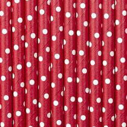 Foto van Drinkrietjes - papier - 10x - rood/wit polkadots - 19,5 cm - rietjes - drinkrietjes