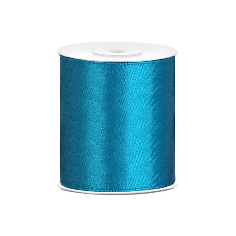 Foto van 1x hobby/decoratie turquoise blauw satijnen sierlint 10 cm/100 mm x 25 meter - cadeaulinten