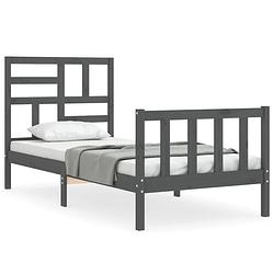 Foto van The living store bedframe grenenhout grijs 205.5x95.5x104 cm - multiplex lattenbodem