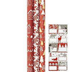 Foto van Kerstpapier - cadeaupapier - inpakpapier - pakpapier - 3-pak -rood - plus naamlabels - 2mx70cm - kerst