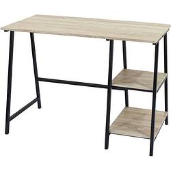 Foto van Milton metalen bureau 2 planken - decor in eiken en zwart - b 105 x d 47 x h 75 cm