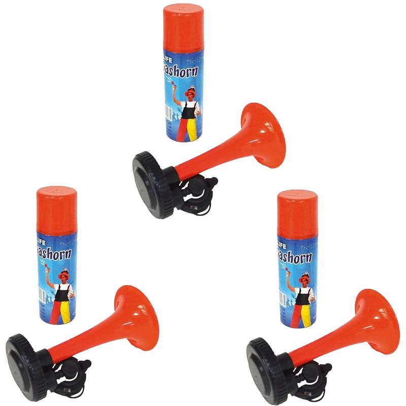 Foto van Luchthoorn / stadiontoeter - 3x - met gas - 40 ml - feesttoeters