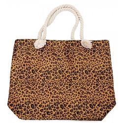 Foto van Shopper/boodschappen tas luipaard/panter print bruin 43 cm - boodschappentassen
