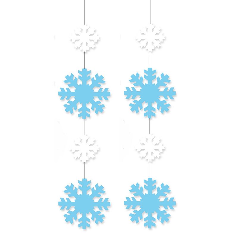 Foto van 2x stuks decoratie hanger met sneeuwvlokken 120 x 25 cm - feestslingers
