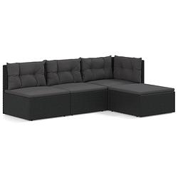 Foto van Vidaxl 4-delige loungeset met kussens poly rattan zwart