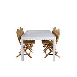 Foto van Marbella tuinmeubelset tafel 100x160/240cm en 4 stoel cane lichtgrijs, naturel, wit.