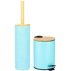 Foto van Berilo badkamer accesoires set malaga - toiletborstel/pedaalemmer - lichtblauw - badkameraccessoireset