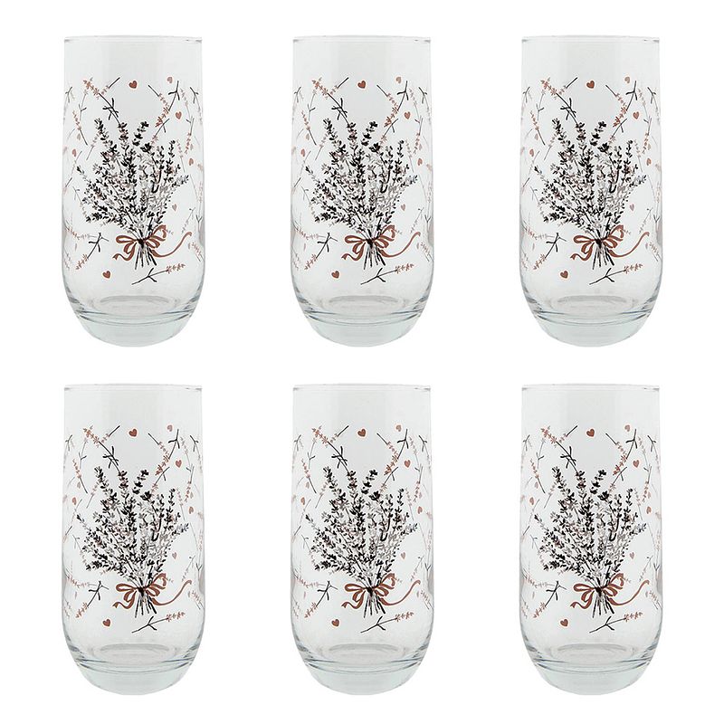 Foto van Haes deco - set van 6 waterglazen - ø 6x14 cm / 280 ml - glas - lavender garden