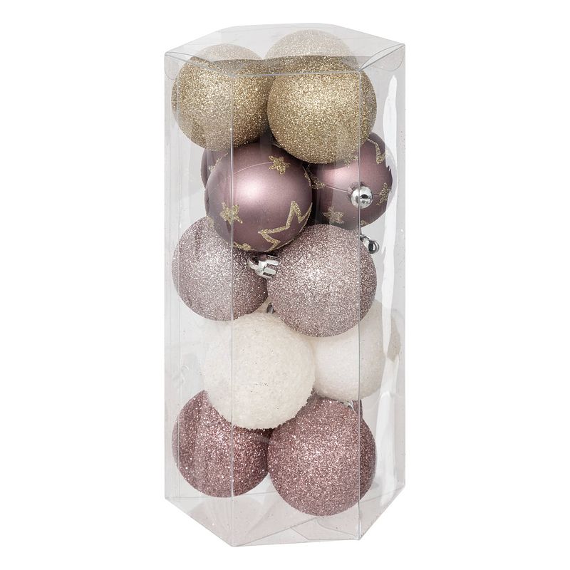 Foto van Atmosphera kerstballen - 15x -d5 cm - mix roze/champagne - plastic - kerstbal