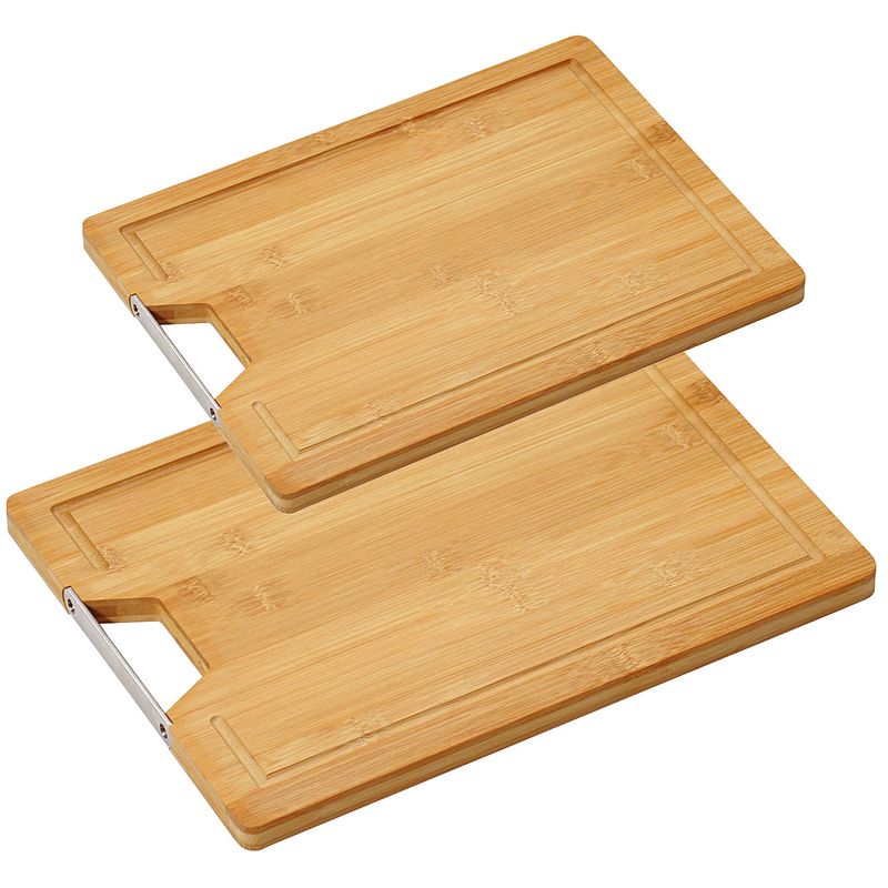 Foto van Bamboe houten snijplanken voordeel set 23 x 33 en 28 x 38 cm - snijplanken