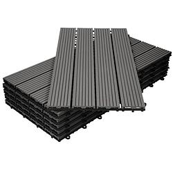 Foto van Ecd germany wpc-terras tegels 60x30 cm 12er spar set für 2m² antraciet in houtlook voor tuinbalkonvloeren met afvoer