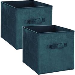 Foto van Set van 2x stuks opbergmand/kastmand 29 liter petrol groen polyester 31 x 31 x 31 cm - opbergmanden