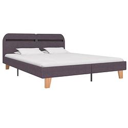 Foto van The living store bedframe led-strip - taupe - 208 x 165 x 80 cm - 160 x 200 cm - populierenhout - jujubahout -