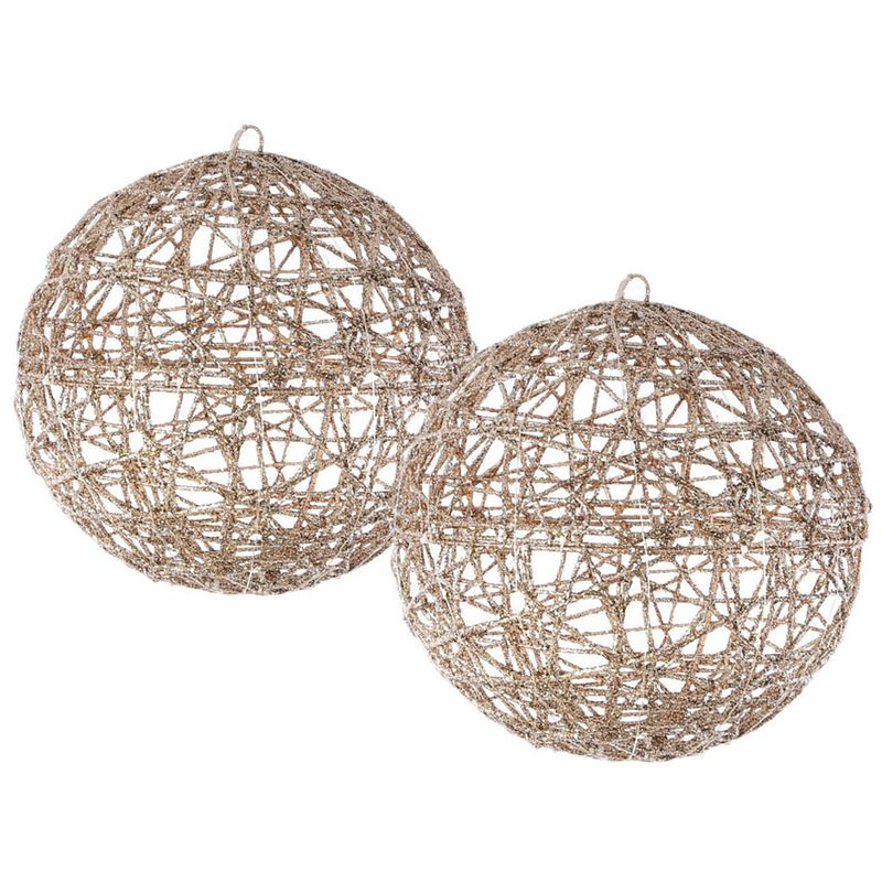 Foto van Set van 2x stuks verlichte figuren lichtbol/decoratie bol champagne met warm wit licht 30 cm - kerstverlichting figuur