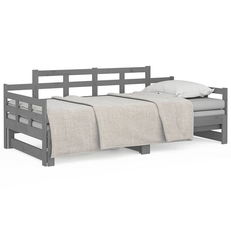 Foto van The living store slaapbank uitschuifbaar massief grenenhout grijs 2x(90x200) cm - bed