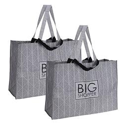 Foto van Set van 2x stuks extra grote boodschappen shopper tas 70 x 48 cm zwart - boodschappentassen