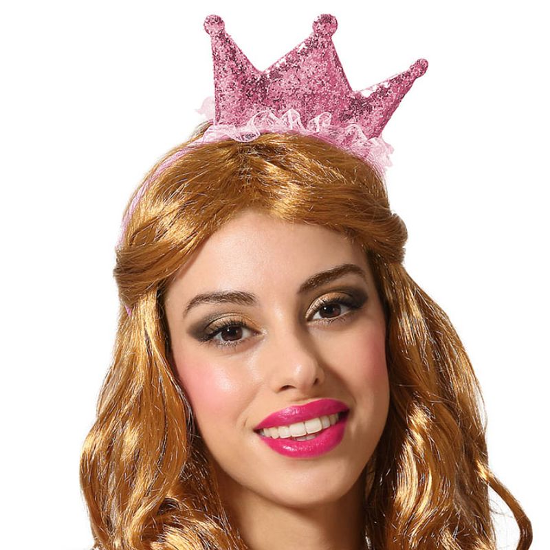Foto van Atosa verkleed diadeem kroon - roze - mini hoedje - meisjes/dames - prinses/koningin - verkleedhoofddeksels