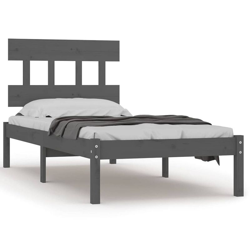 Foto van The living store bedframe massief hout grijs 90x200 cm - bed