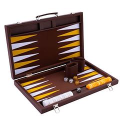 Foto van Backgammon spel - 15 inch - bruin, geel & wit - ingelegd