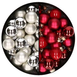 Foto van Mini kerstballen - 48x st - zilver en rood - 2,5 cm - glas - kerstbal