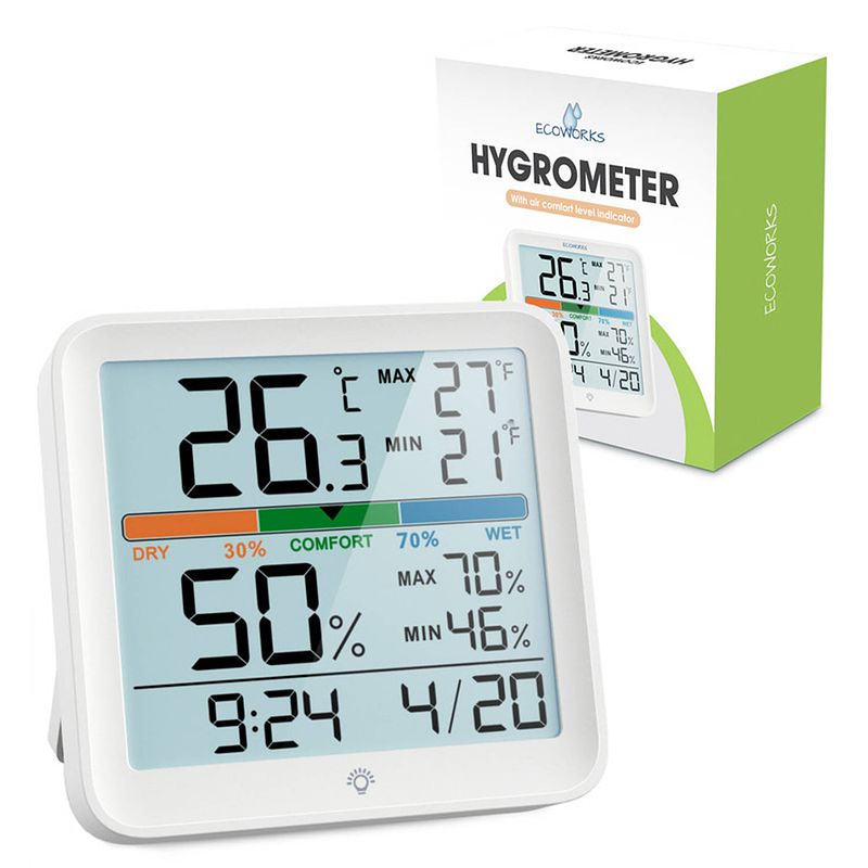 Foto van Ecoworks weerstation hygrometer incl. batterijen - met achtergrondverlichting - luchtvochtigheidsmeter - thermometer