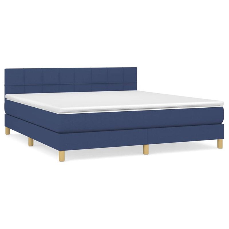 Foto van The living store boxspringbed - blauw - 203x180x78/88 cm - pocketvering matras