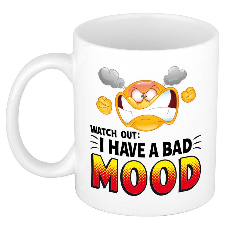 Foto van I have a bad mood collega mok / beker wit 300 ml - feest mokken