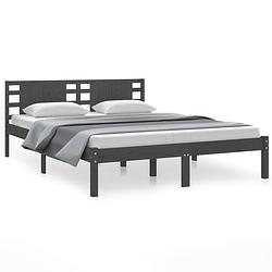 Foto van The living store bedframe - houten - grijs - 205.5 x 126 x 100 cm - massief grenenhout