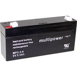 Foto van Multipower pb-6-3,3-4,8 loodaccu 6 v 3.3 ah loodvlies (agm) (b x h x d) 134 x 65 x 34 mm kabelschoen 4.8 mm onderhoudsvrij, geringe zelfontlading