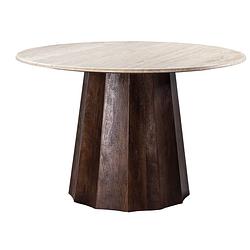 Foto van Giga meubel eettafel rond -travertin - bruin - 150 cm - eettafel lucio