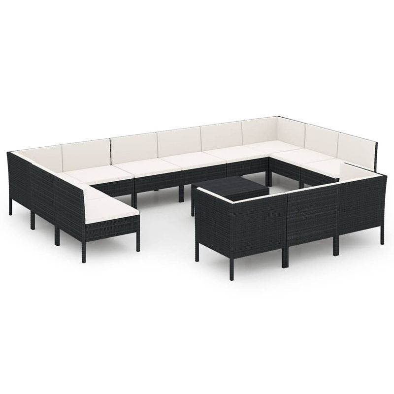 Foto van Vidaxl 14-delige loungeset met kussens poly rattan zwart