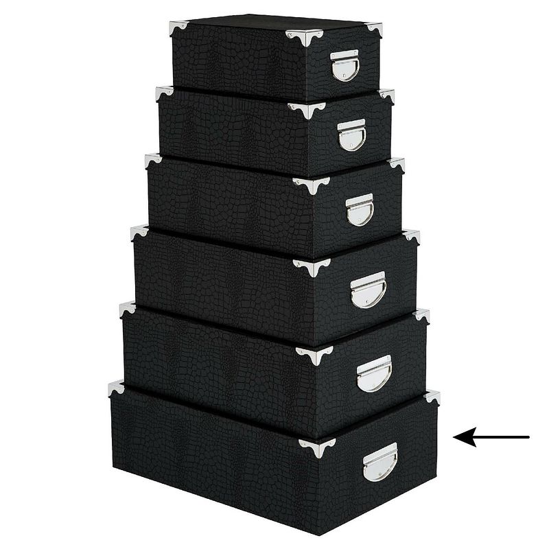 Foto van 5five opbergdoos/box - 2x - zwart - l48 x b33.5 x h16 cm - stevig karton - crocobox - opbergbox