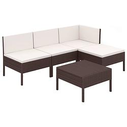 Foto van Vidaxl 5-delige loungeset met kussens poly rattan bruin