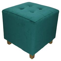 Foto van Zit krukje/bijzet stoel/poef - hout/stof - blauw fluweel - d35 x h40 cm - krukjes
