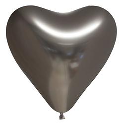 Foto van Wefiesta vormballon hart spiegelend 30 cm latex grijs 6 stuks