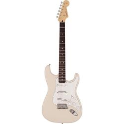 Foto van Fender made in japan hybrid ii stratocaster rw satin sand beige limited run elektrische gitaar met gigbag