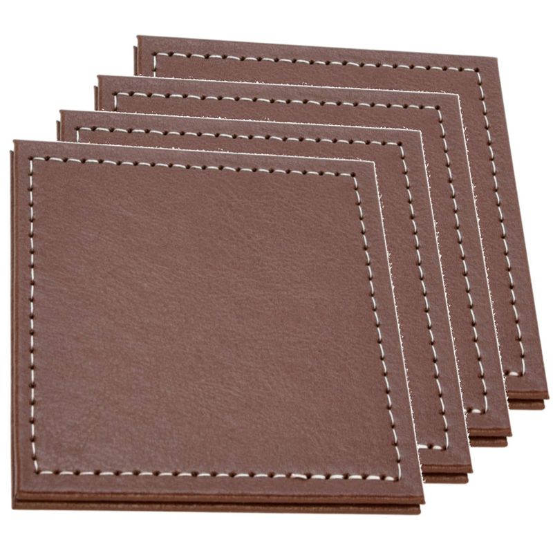 Foto van H&s collection onderzetters voor glazen - 8x - bruin - kunstleder - 10 x 10 cm - glazenonderzetters